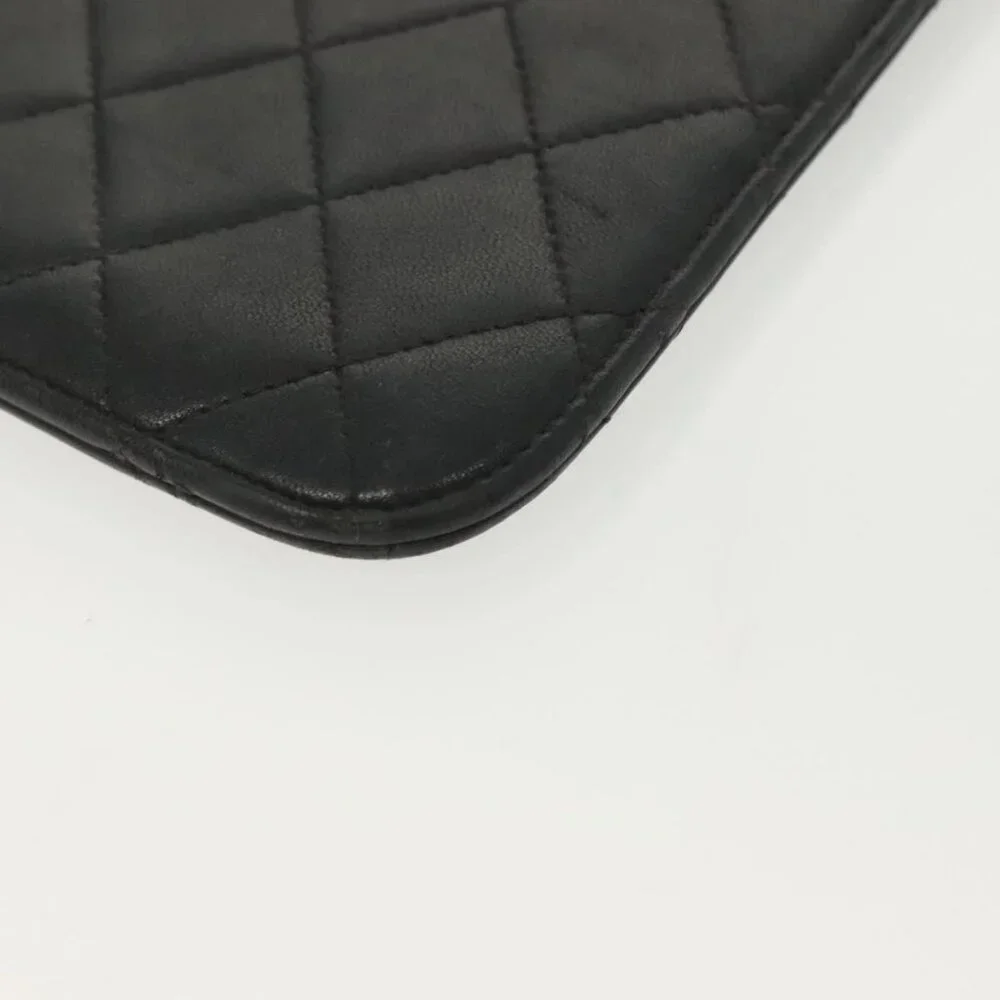 CHANEL Matelasse iPad Case Lamb Skin Black Silver CC Auth 141696